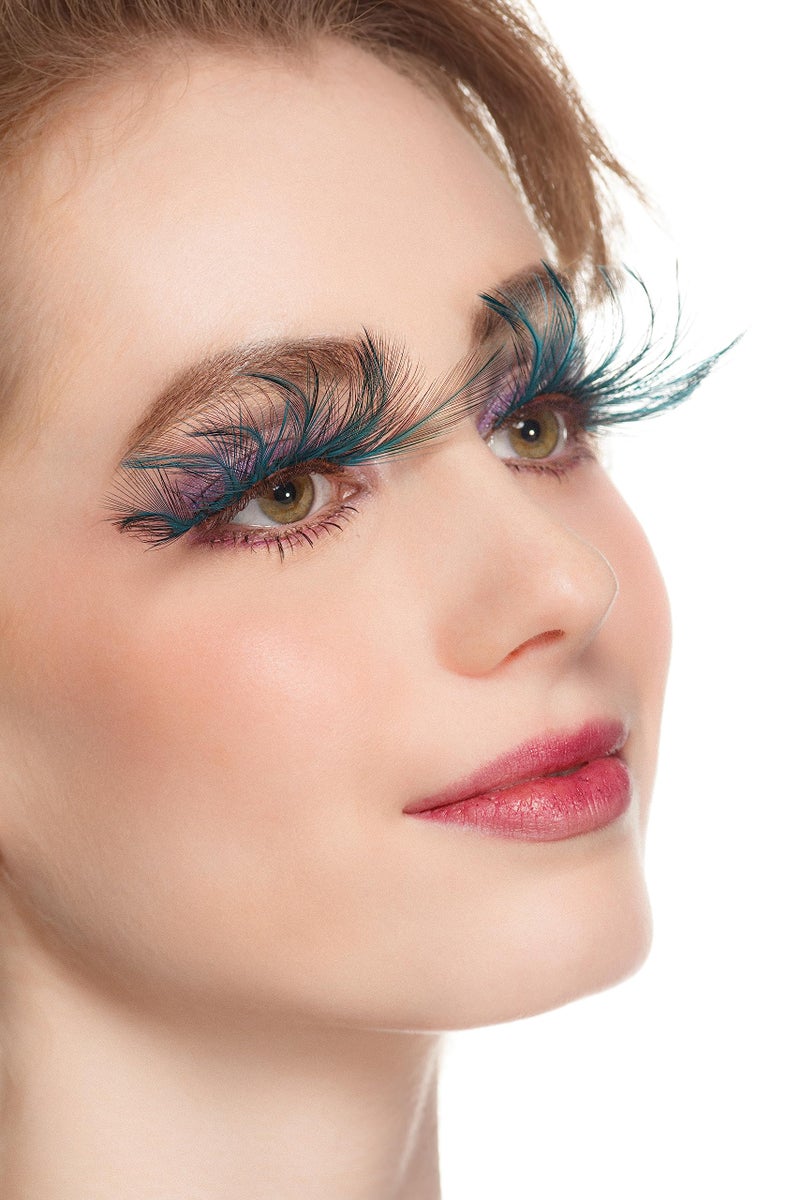 Dorisue Halloween eyelashes Double Lip Black with Green Big Extra Long Feather eyelashes Extra extension Halloween Green Feather Tip False Eyelashes Dance Halloween Costume - Image 5